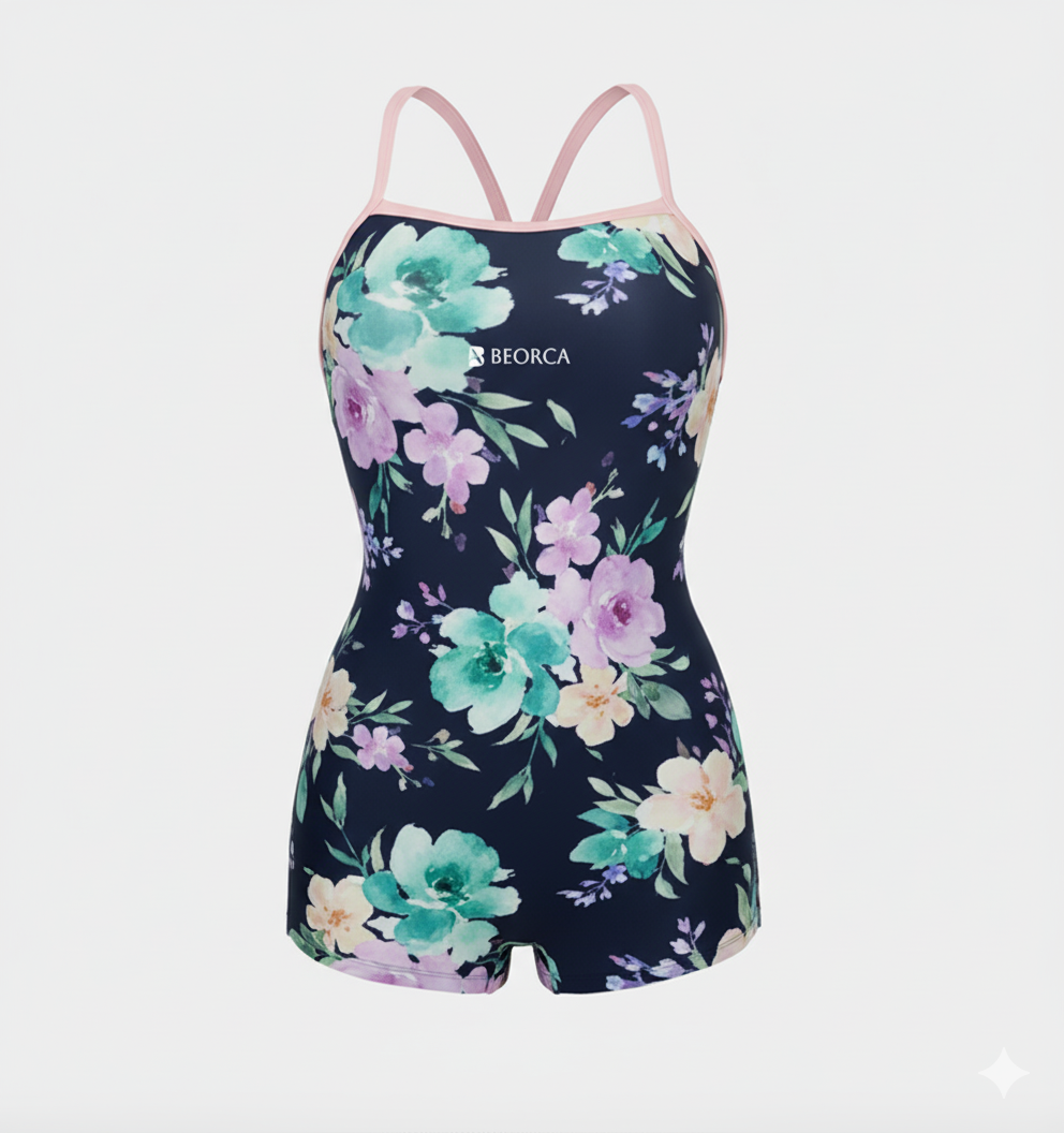 Signature Noble Line Swimsuit [Blue Flower]